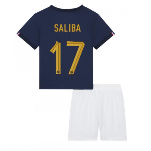 Frankrike William Saliba #17 Hemmaställ Barn VM 2022 Kortärmad (+ Korta byxor)